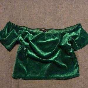 Emerald Green Off Shoulder Crop Top - Size Med